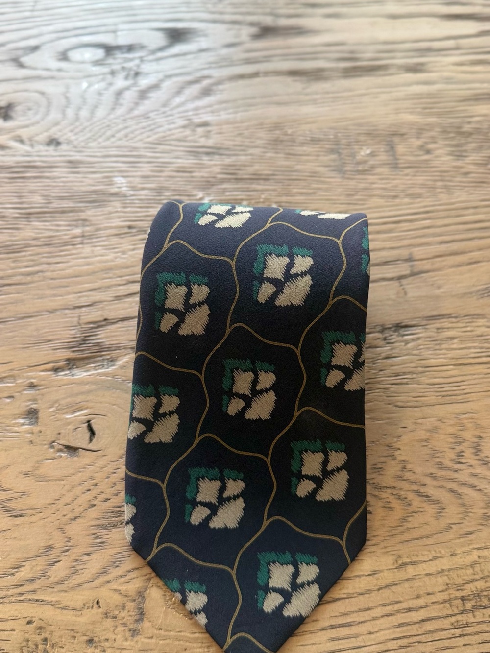 Giorgio Armani Navy Tie with Green and Cream Floral Motif